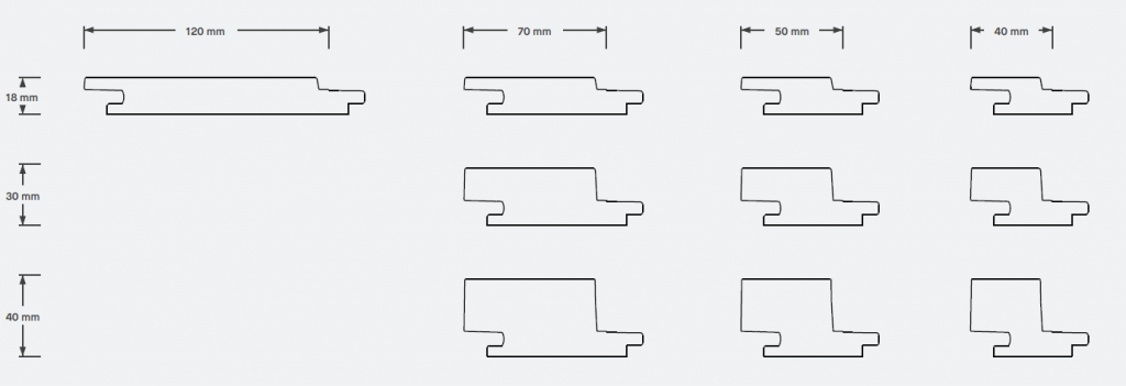 Charred timber Sizes